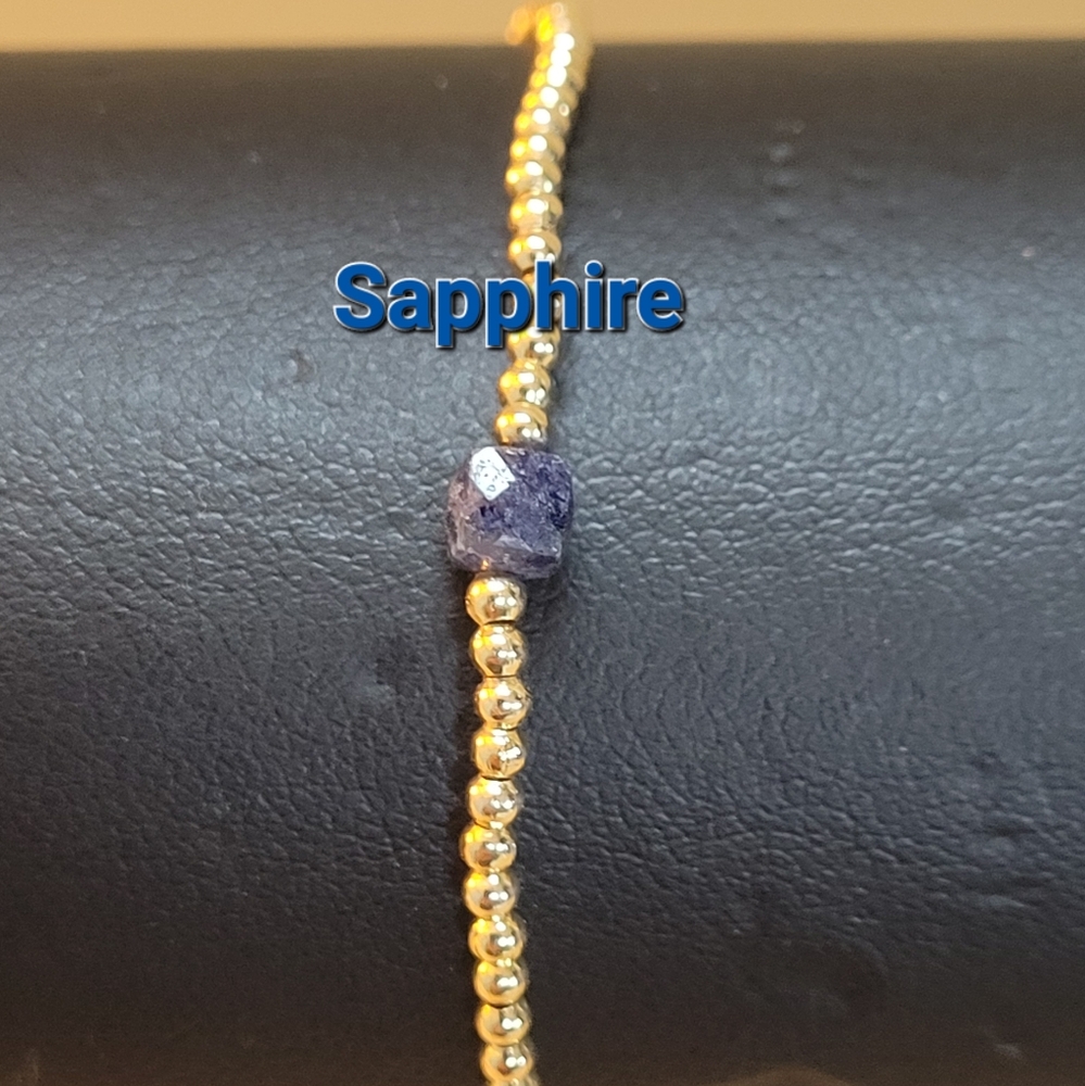 September Sapphire Birthstone Bracelet Gemstone/18K Gold-plated Beads